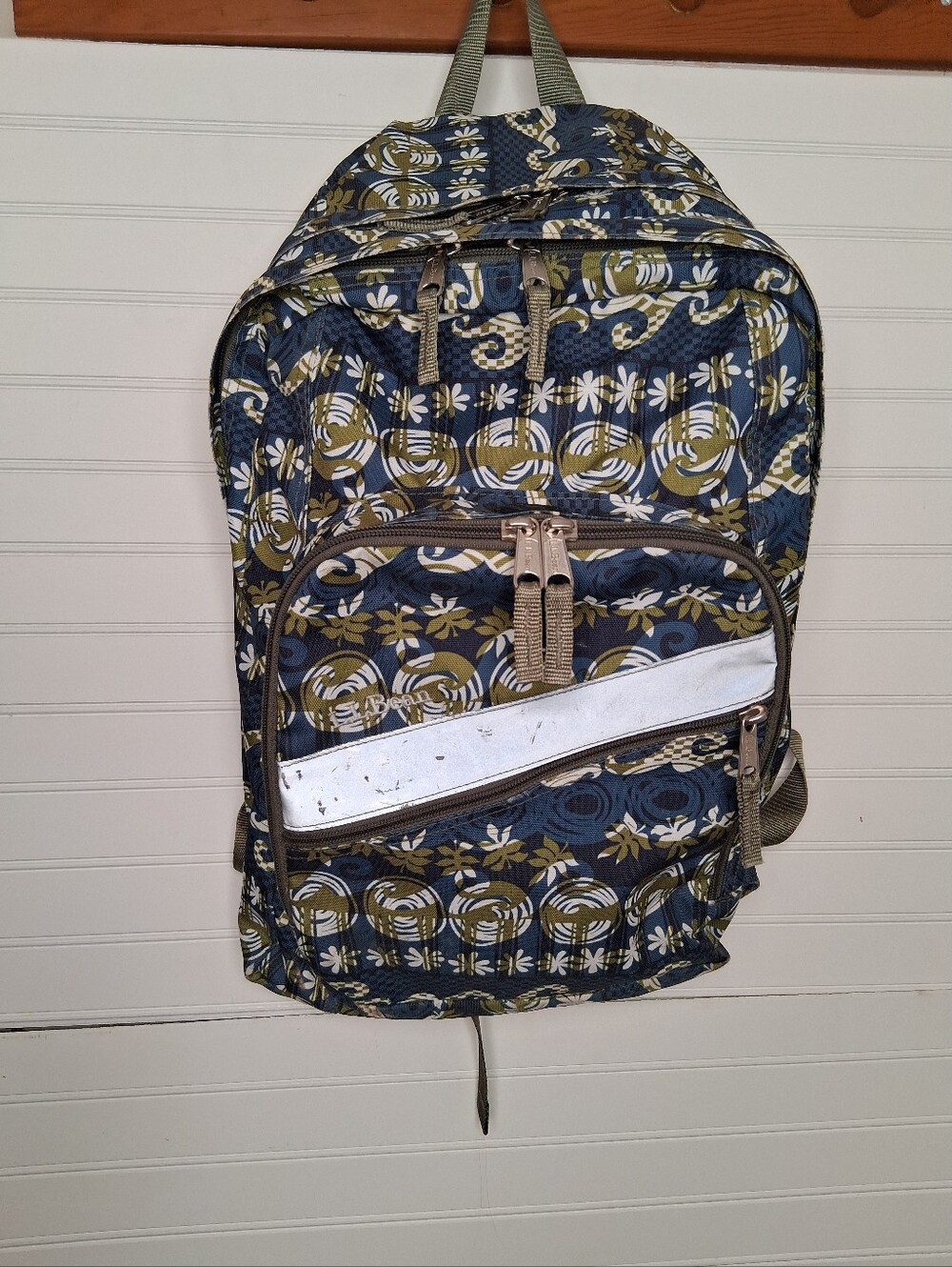 L.L. Bean Deluxe Book Pack Backpack Navy, White, Olive Pattern Age 10 & Older